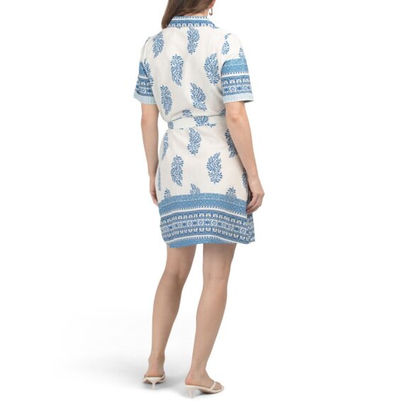 LUISA PERLA  Italy Linen Blend Short Sleeve Floral Mini Shirt Dress - Picture 2 of 2